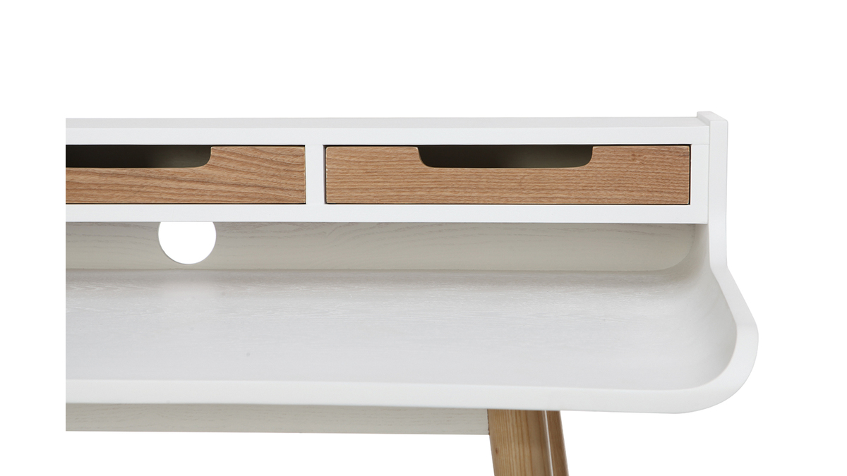 Bureau avec rangements scandinave bois clair et blanc L110 cm OPUS