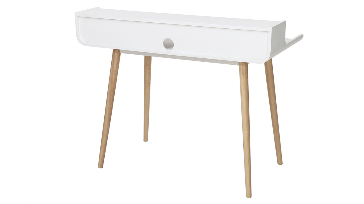 Bureau avec rangements scandinave bois clair et blanc L110 cm OPUS