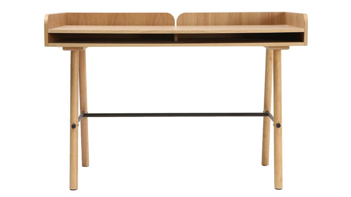 Bureau avec rangements scandinave bois clair et mtal noir L123 cm JAPANSK