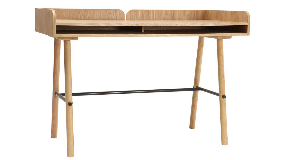 Bureau avec rangements scandinave bois clair et mtal noir L123 cm JAPANSK