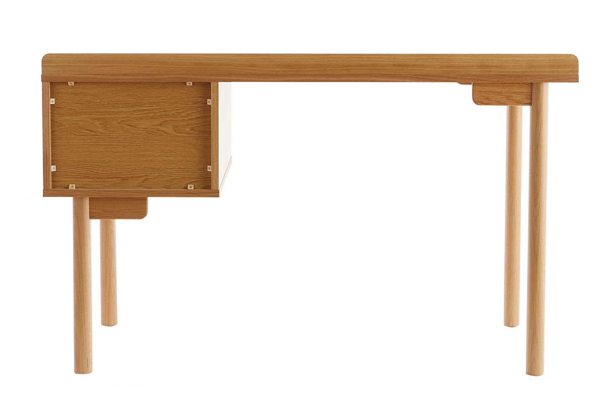 Bureau avec rangements vintage bois clair chne et cannage naturel L130 cm ANTIK