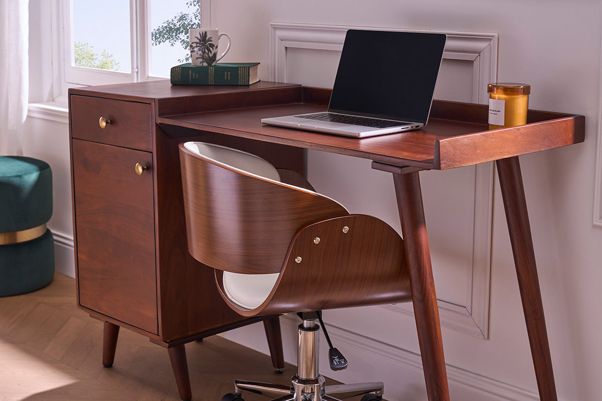 Bureau avec rangements vintage bois massif et mtal dor L130 cm ROBY