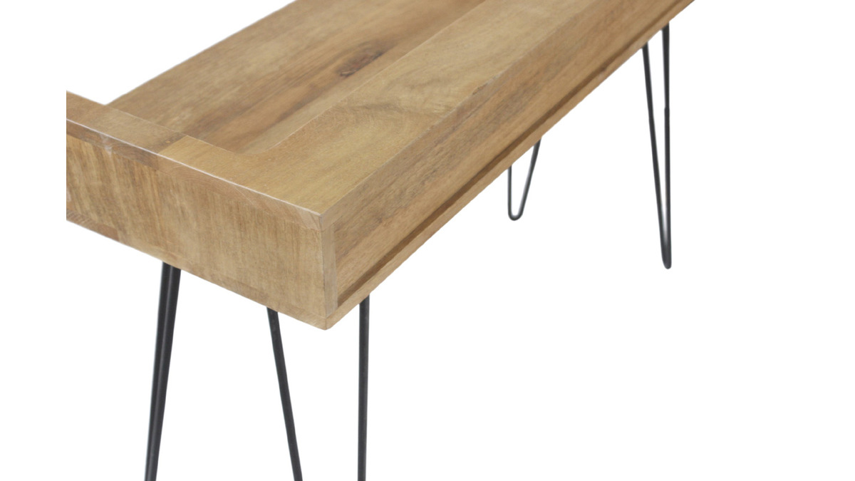 Bureau avec tiroir bois clair manguier massif et mtal noir L116 cm VIBES
