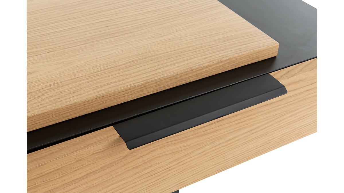 Bureau avec tiroir design bois clair chne et mtal noir L150 cm SILKA