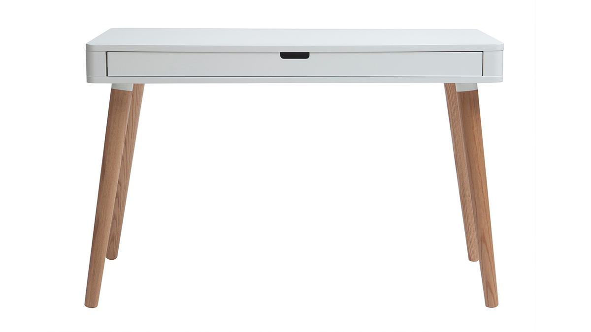 Bureau avec tiroir scandinave blanc et bois clair chne L115 cm TOTEM