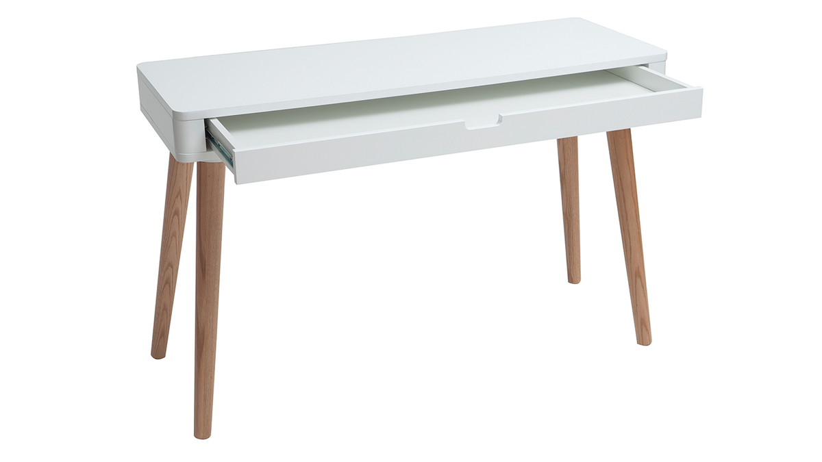 Bureau avec tiroir scandinave blanc et bois clair chne L115 cm TOTEM