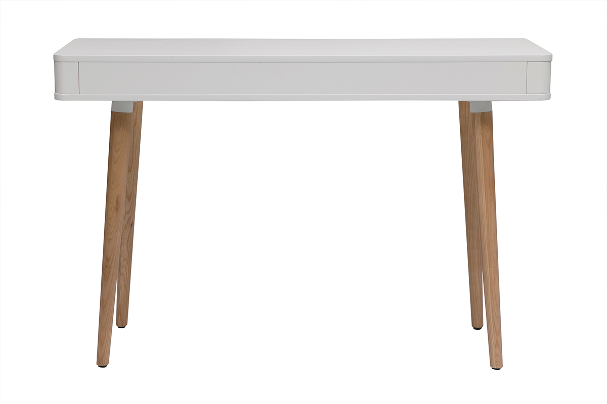 Bureau avec tiroir scandinave blanc et bois clair ch�ne L115 cm TOTEM