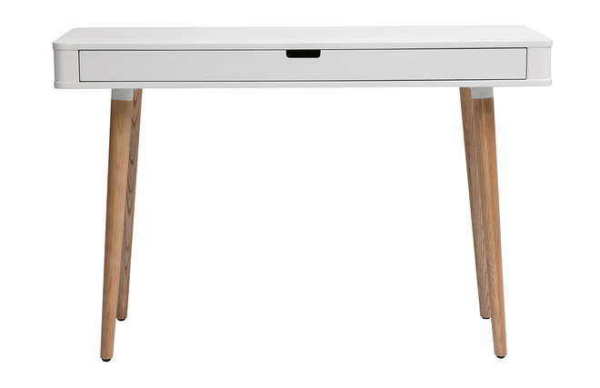Bureau avec tiroir scandinave blanc et bois clair chêne L115 cm TOTEM ...