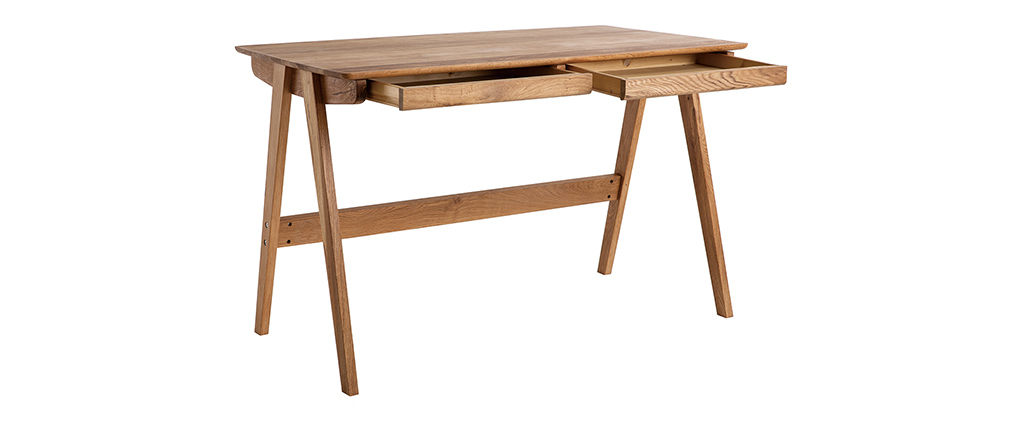 Bureau avec tiroirs en ch�ne massif huil� L120 cm CASSIA