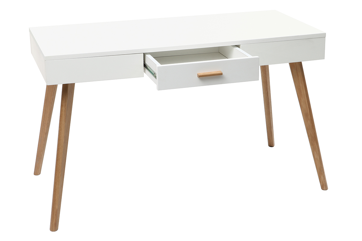 Bureau ch�ne et blanc avec tiroir L120 cm GILDA