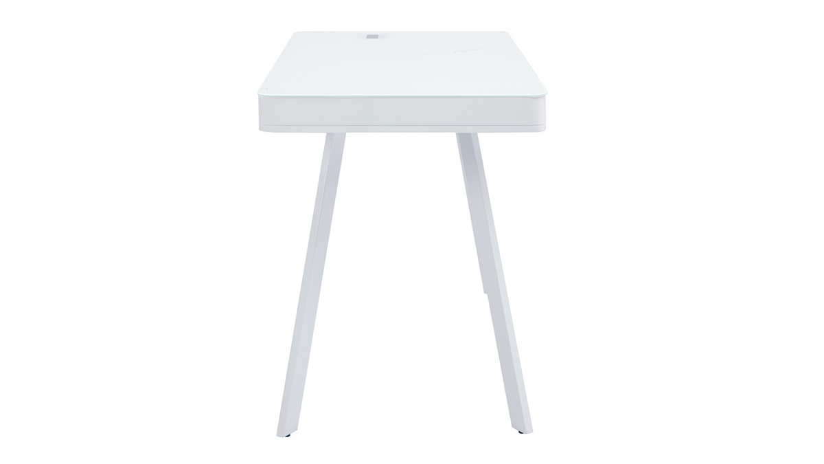 Bureau connect multimdia avec tiroir en verre et mtal blanc L120 cm CLEVER