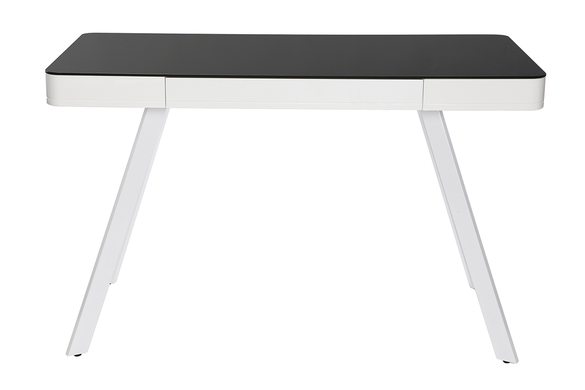 Bureau connect� multim�dia en verre noir et m�tal blanc CLEVER