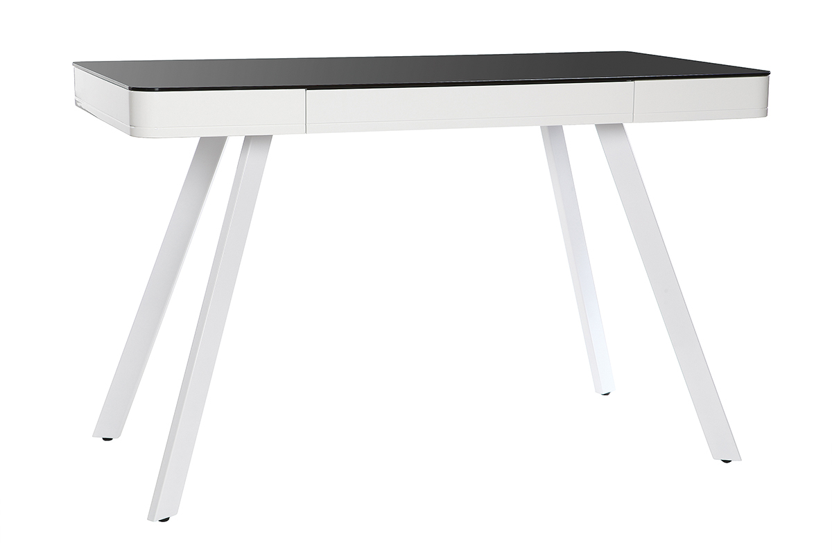 Bureau connect� multim�dia en verre noir et m�tal blanc CLEVER