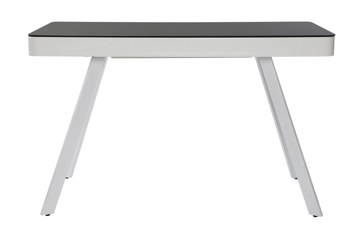 Bureau connect� multim�dia en verre noir et m�tal blanc CLEVER