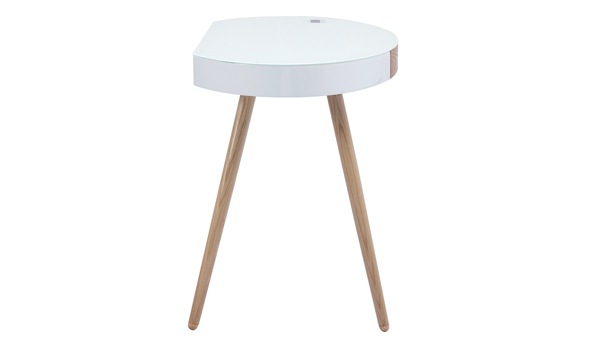 Bureau connect multimdia verre blanc et bois clair L120 cm HANDY