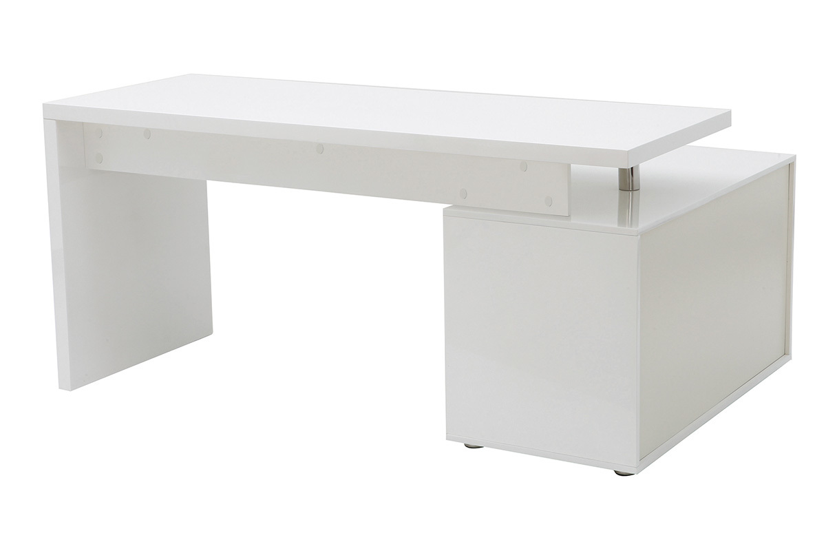 Bureau d'angle gauche avec rangements 3 tiroirs blanc laqu L160 cm MAXI