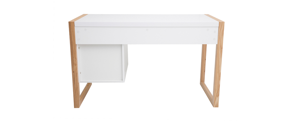 Bureau design 3 tiroirs blanc mat et bois ARMEL