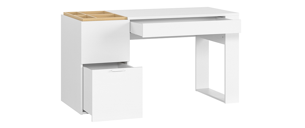 Bureau design avec rangements blanc et bois L142 cm OCTAVE