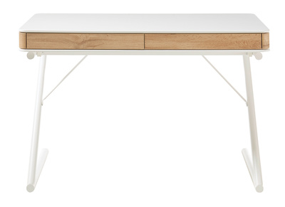 Bureau design avec tiroirs blanc mat et bois L120 cm POES