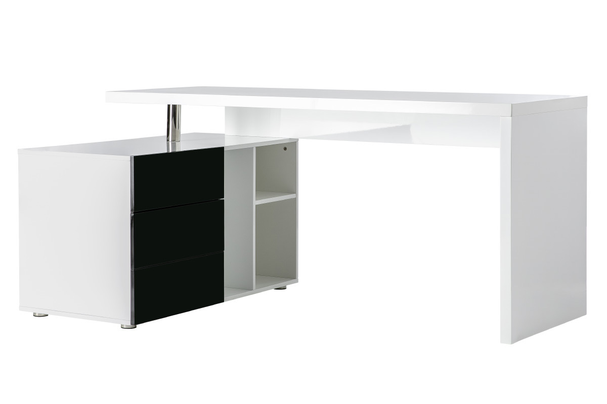 Bureau design blanc et noir laqu� rangements � gauche MAXI