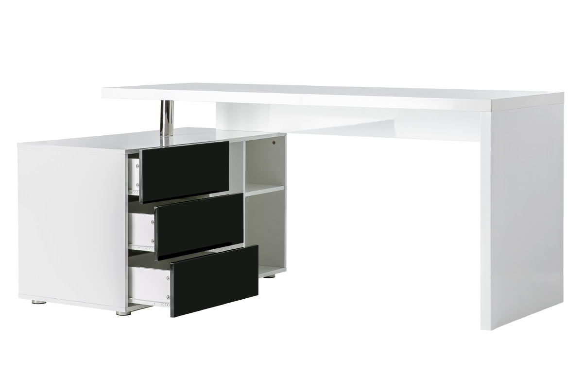 Bureau design blanc et noir laqu� rangements � gauche MAXI