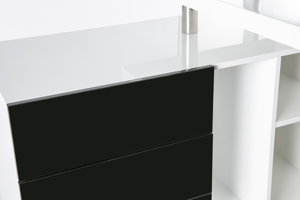 Bureau design blanc et noir laqu� rangements � gauche MAXI