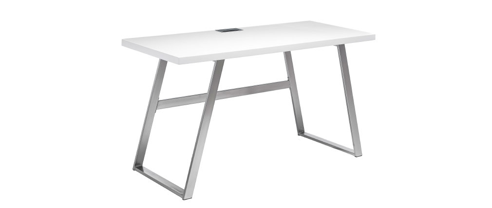 Bureau design blanc mat et m�tal bross� STYLO