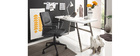 Bureau design blanc mat et m&eacute;tal bross&eacute; STYLO