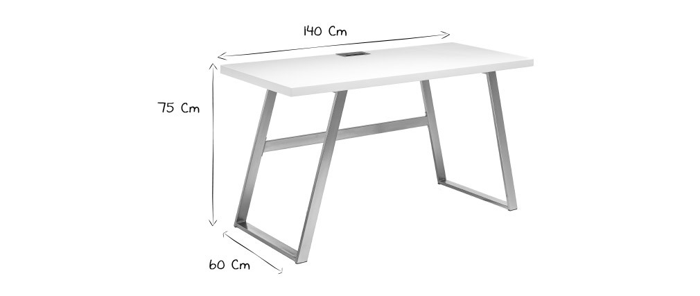 Bureau design blanc mat et m�tal bross� STYLO