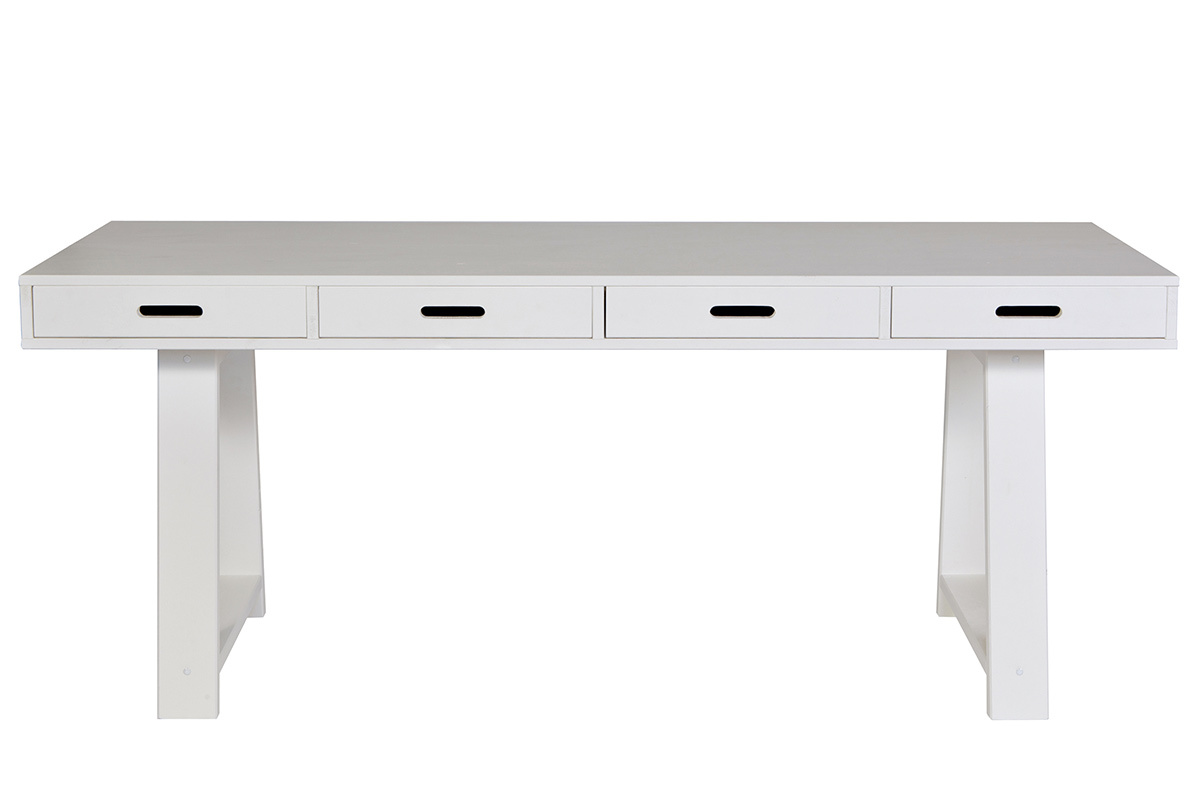 Bureau design en bois blanc cass� 4 tiroirs r�versibles L178 ARCOS