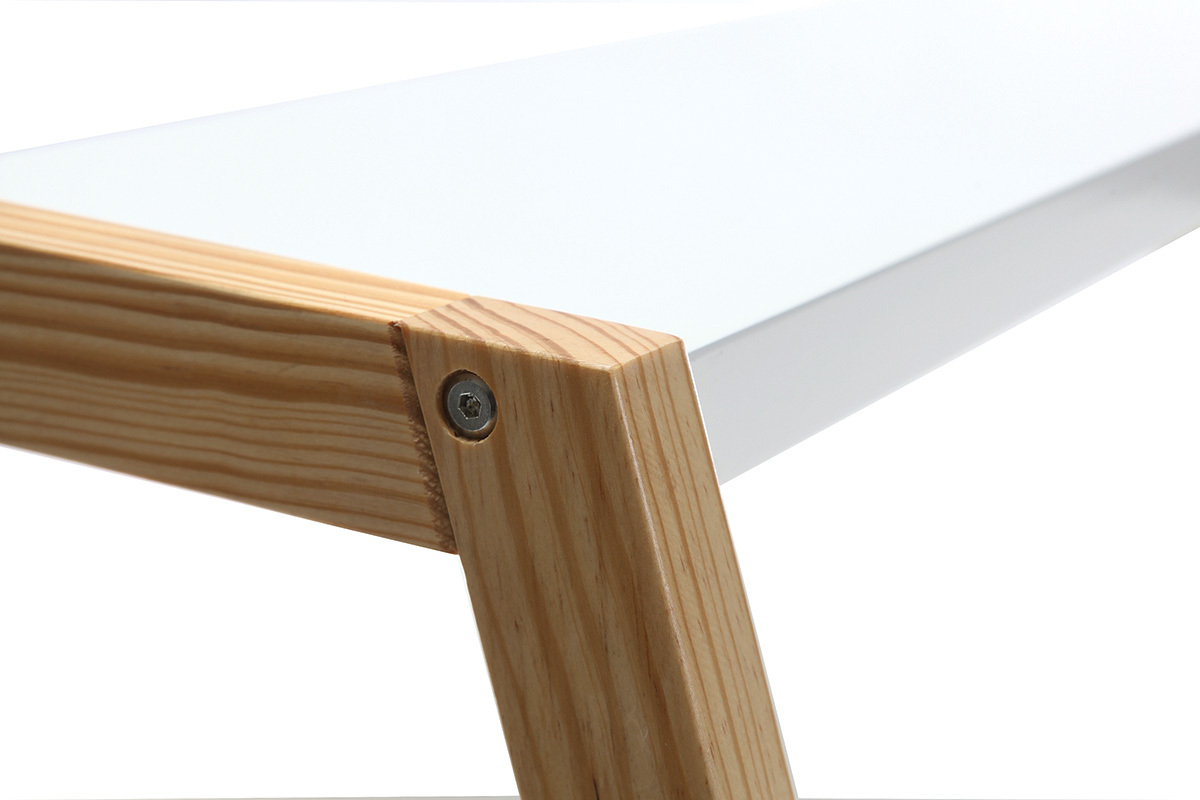 Bureau design laqu� blanc mat et bois STOKA