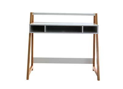 Bureau design laqu&eacute; blanc mat et bois STOKA