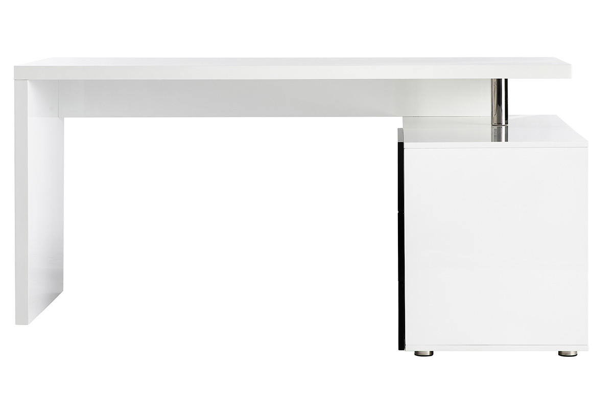Bureau design laqu� brillant blanc et noir avec rangements � droite MAXI