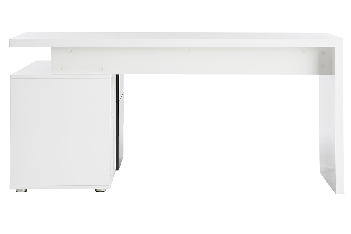 Bureau design laqu� brillant blanc et noir avec rangements � droite MAXI