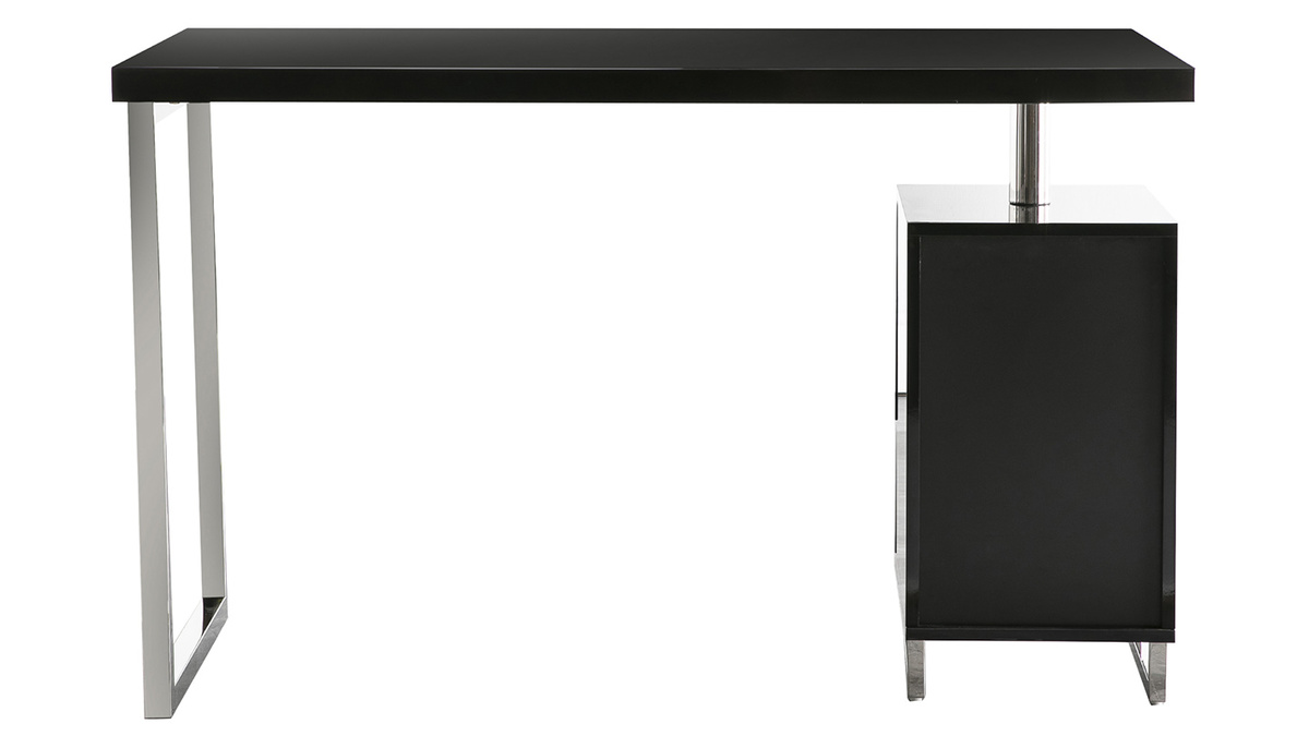 Bureau design laqu brillant noir 2 tiroirs LEXI