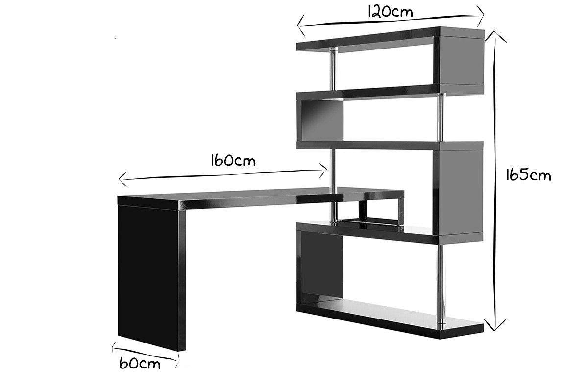 Bureau design modulable noir laqu� brillant T-MAX