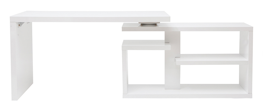 Bureau design pivotant laqu� blanc brillant L147-217 cm HALTON