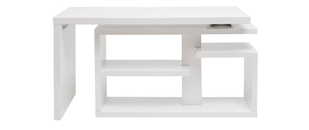 Bureau design pivotant laqu� blanc brillant L147-217 cm HALTON