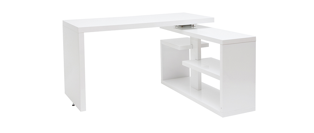 Bureau design pivotant laqu� blanc brillant L147-217 cm HALTON