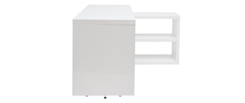 Bureau design pivotant laqu� blanc brillant L147-217 cm HALTON