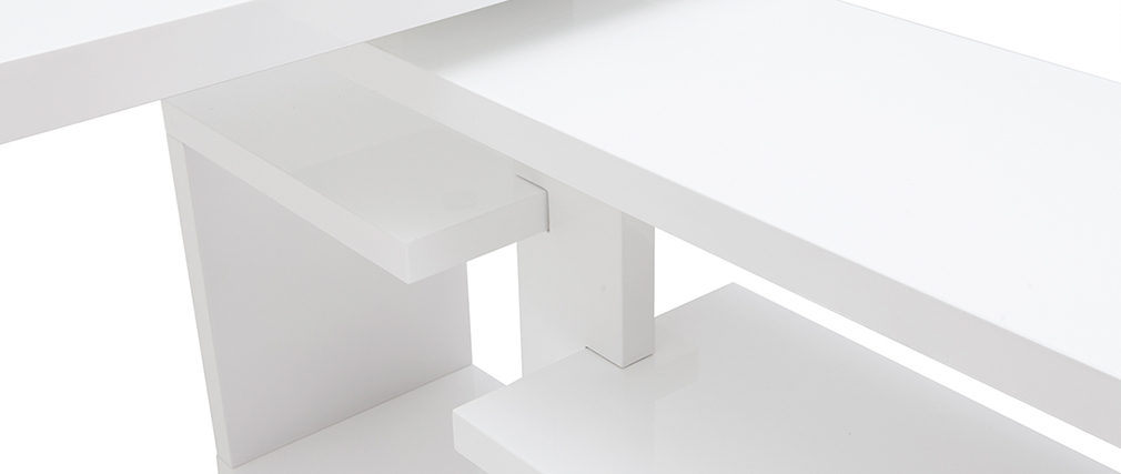 Bureau design pivotant laqu� blanc brillant L147-217 cm HALTON