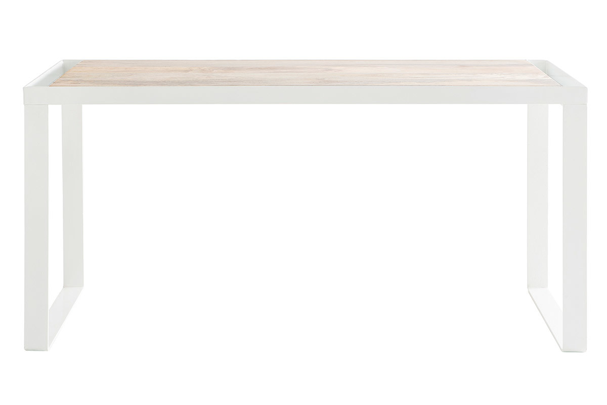 Bureau en manguier massif et mtal blanc L153 cm PUKKA