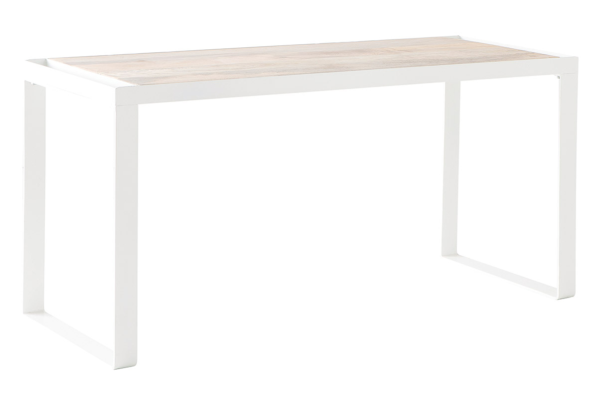 Bureau en manguier massif et mtal blanc L153 cm PUKKA
