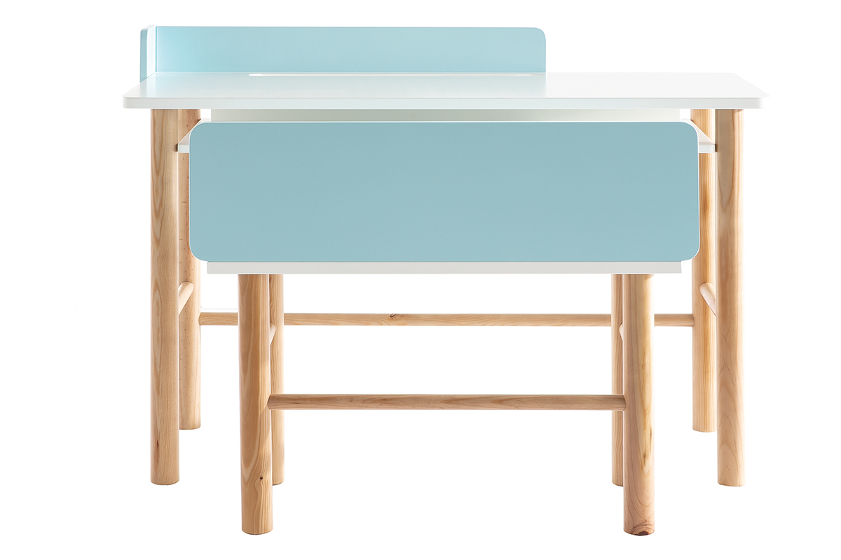 Bureau enfant avec banc bleu et bois clair BERTY