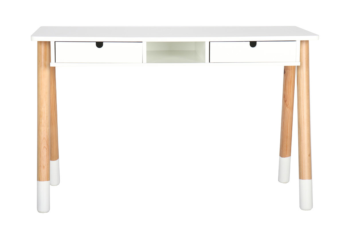 Bureau enfant blanc et bois L120 cm PILOTI