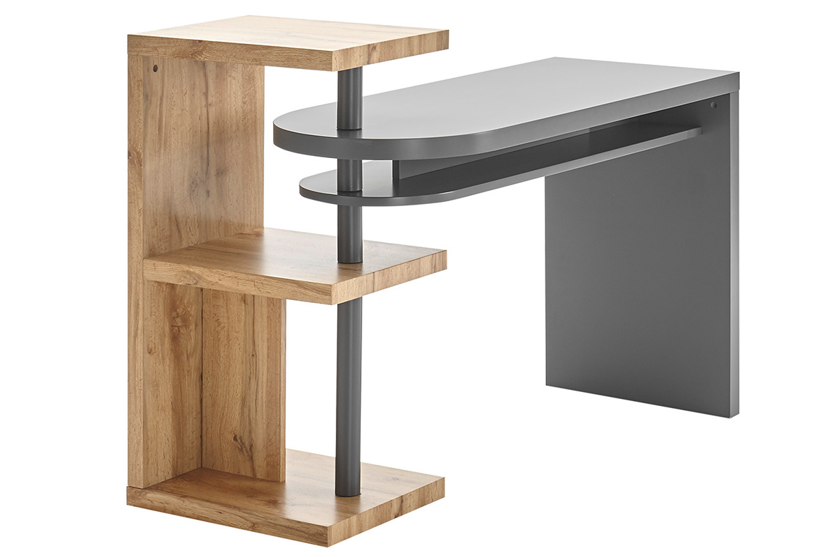 Bureau enfant design pivotant avec rangements gris et bois SWIPE