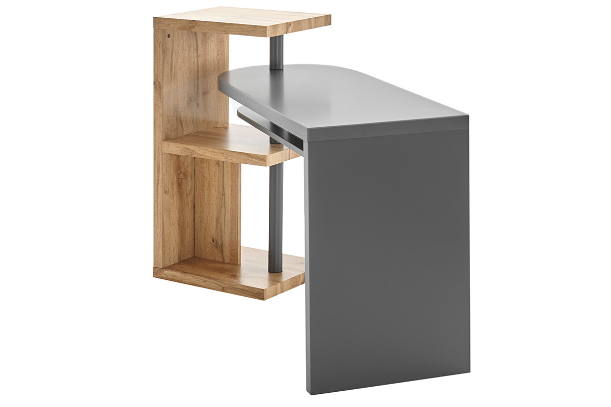 Bureau enfant design pivotant avec rangements gris et bois SWIPE