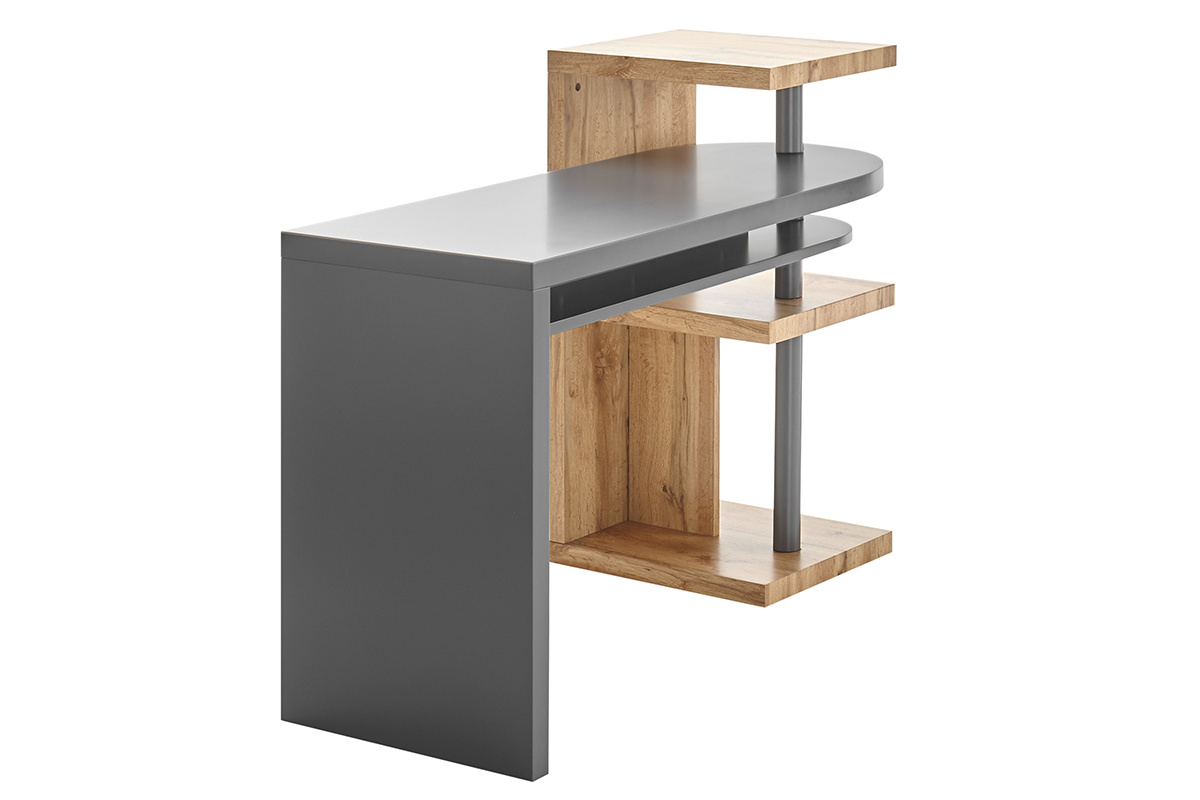 Bureau enfant design pivotant avec rangements gris et bois SWIPE