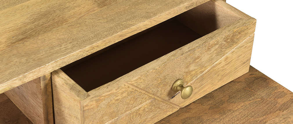 Bureau grav� en manguier massif et m�tal dor� L115 cm LINIUM