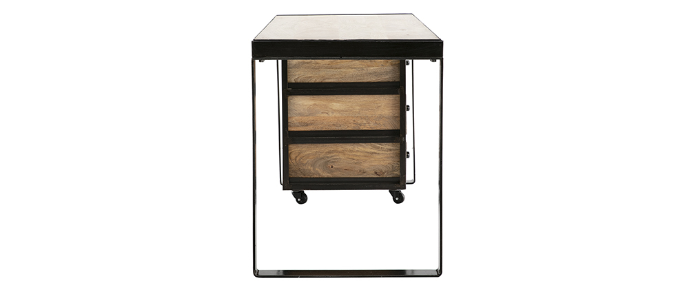 Bureau industriel avec caisson mobile en manguier massif L156 cm INDUSTRIA